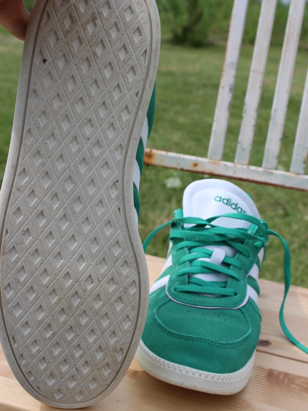 adidas Women's Green Suede Sneakers with White Stripes - Picture 5 of 5
